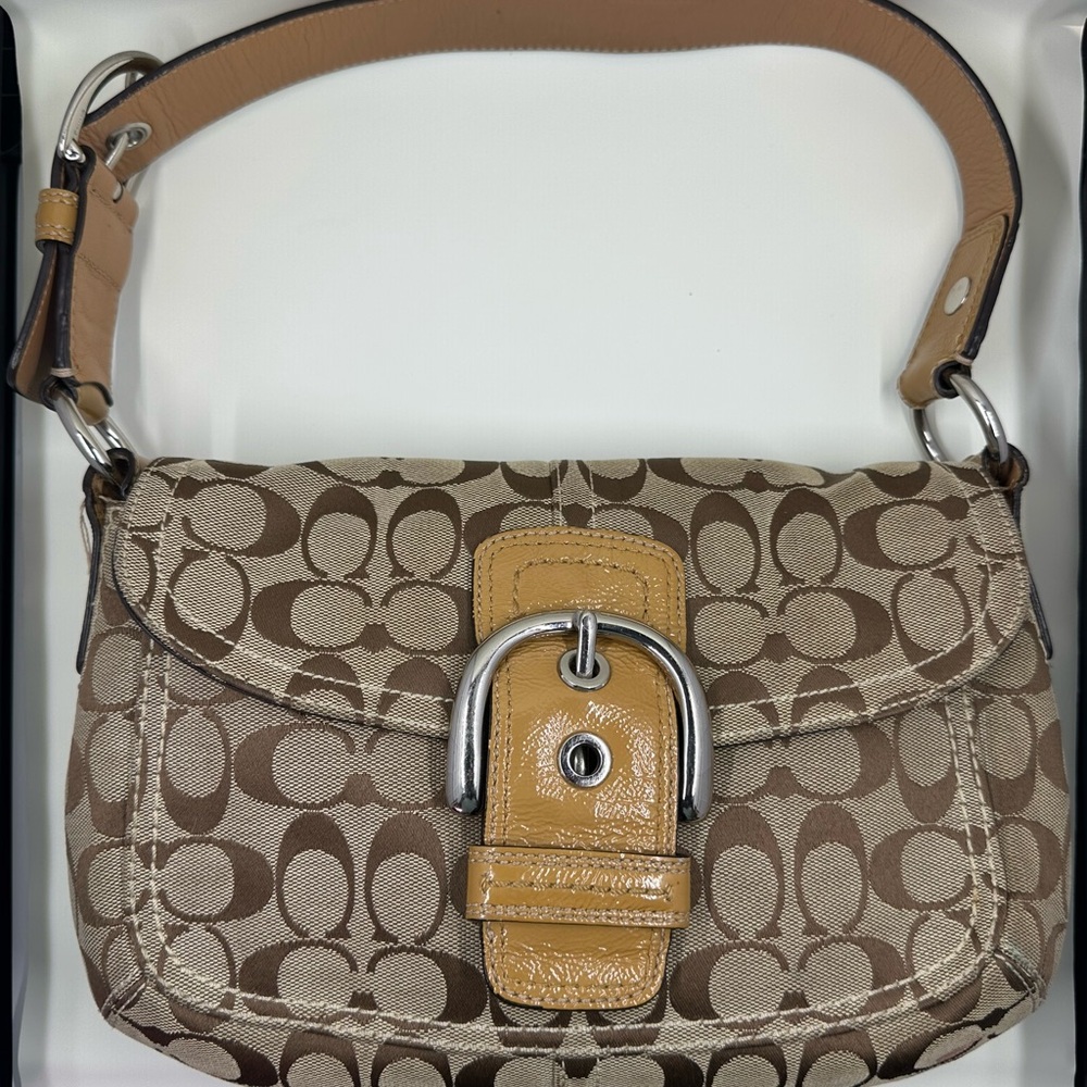Coach Signature Brown and Tan Shoulder Bag